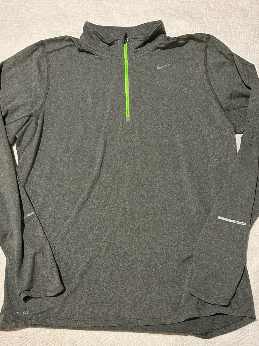 Nike Gray Dri-Fit Lightweight Quarter-Zip with Neon Green Trim size Large